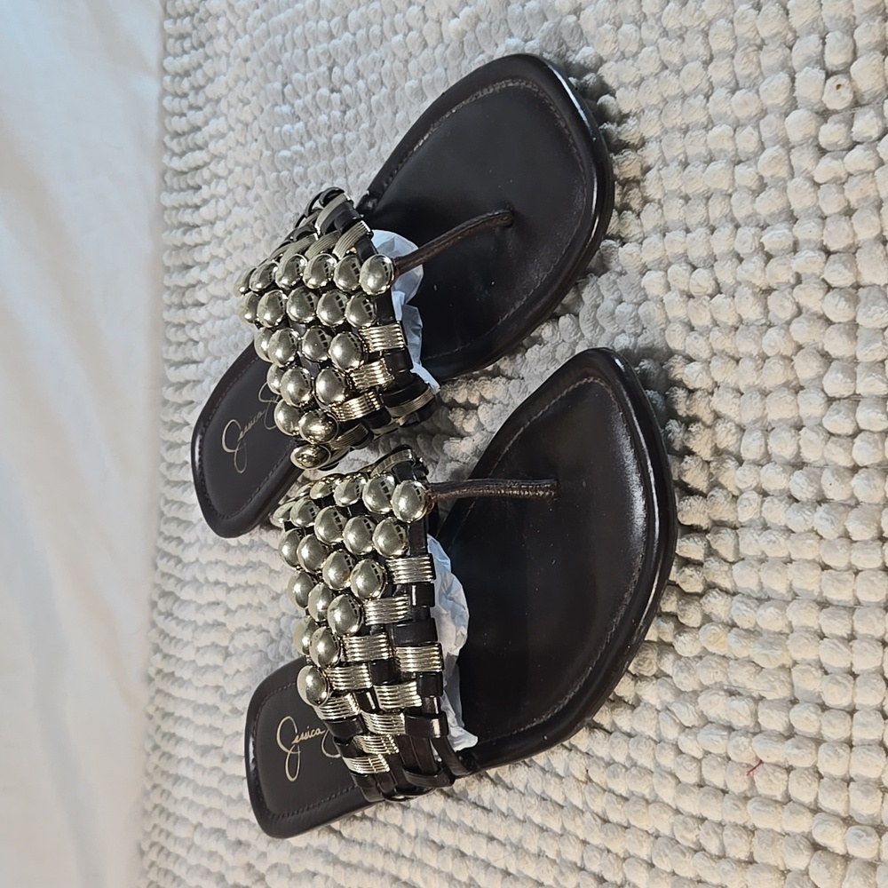Jessica Simpson Brown Thong Sandal w/Gold Detail size 9.5
